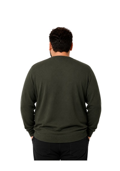 Battalmoda Erkek Büyük Beden Haki V Yaka Pamuklu Kazak 3xl-4xl-5xl-6xl