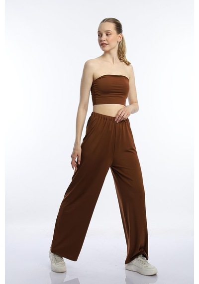 Quhox Kadın Allegro Kumaş Oversize Pantolon Kahverengi