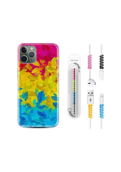 Apple Uyumlu iPhone 11 Pro Max Kılıf Kablo Koruyuculu Yapraklar 1634