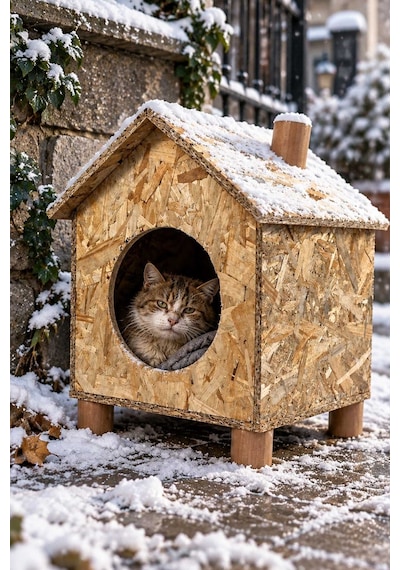 Reyo Orta Boy Kedi Evi Osb Su Yalıtımlı Rüzgar ve Soğuğa Dayanıklı Ahşap Kedi Evi Sokak Hayvanları İçin Kedi Barınağı Kedi Yuvası 43 x 40 x 37 CM CAT14