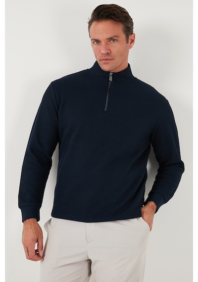 Buratti Pamuklu Regular Fit Yarım Fermuarlı Dik Yaka Erkek Sweat 5905716 Koyu Lacivert