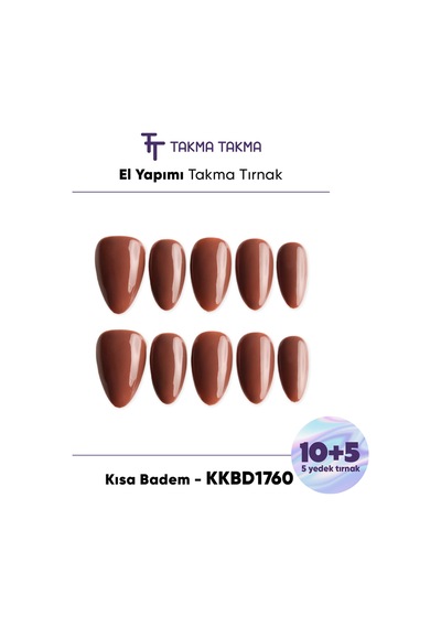 Kkbd1760 Kısa Badem 15'li Tekrar Kullanılabilir El Yapımı Protez Takma Tırnak Xs