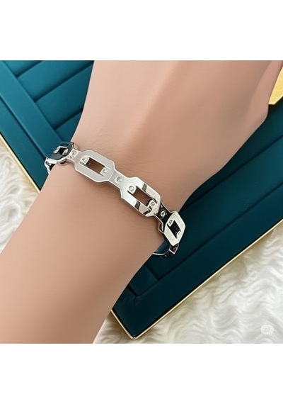 Çelik Silver Bileklik Modern Geometrik Bağlantılı Çok Renkli