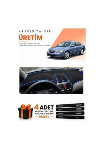 Nissan Maxima A33 1999-2003 Uyumlu Torpido Koruma Örtüsü Oto Kılıfı - Siyah Mavi