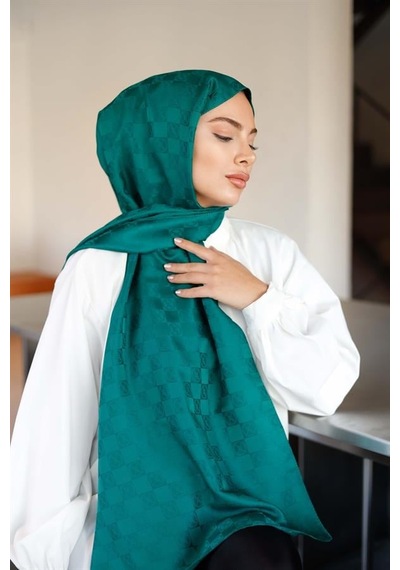 Dama Desen Şal Zümrüt Çok Renkli