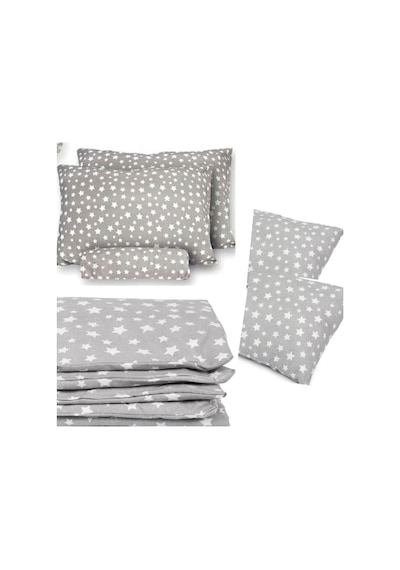 Çift Kişilik Lastikli Gri Yıldız Desenli Nevresim Takımı Yastık Kılıfı Hediyeli 200x220