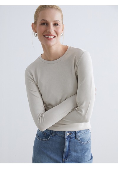 Lcwaıkıkı Basic Gri Bisiklet Yaka Kadın Body