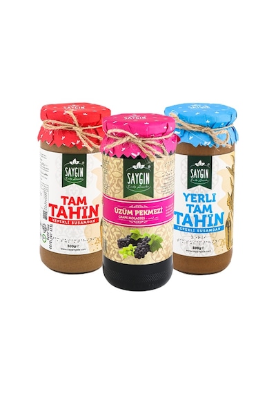 Saygın Yerli Tam Susam Tahin 500 G + Tam Susam Tahin 500 G + Üzüm Pekmezi 630 G