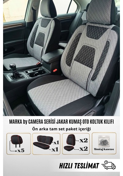 Marka By Camera Serisi Jakar Kumaş Universal Oto Koltuk Kılıfı Tam Set Gri