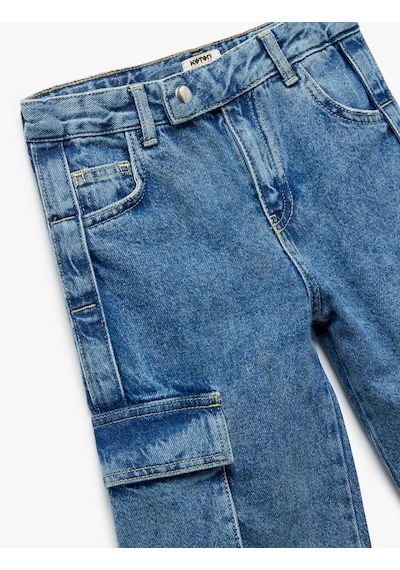 Koton Pamuklu Kapaklı Cep Detaylı Denim Şort Orta İndigo 5skg40084ad Indigo
