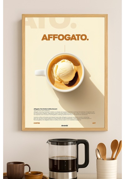 Affogato Kahve Doğal Ahşap Çerçeveli Poster, Dekoratif Duvar Tablosu