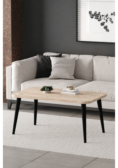 Roma Orta Sehpa Metal Ayaklı , Orta Sehpa , 100 X 60 X 50 Cm Siyah Metal Traverten