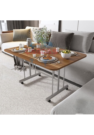 Metal Ayaklı Tekerlekli Ekonomik Orta Sehpa 70 X 110 Cm Kahverengi Kahverengi