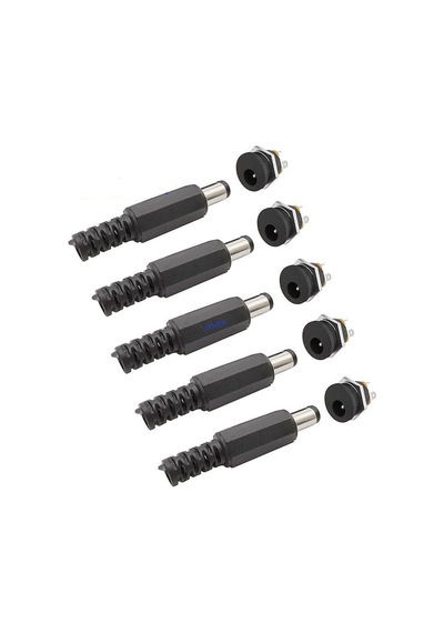 Buharaelektronik Dc Şase 2.1Mm Somunlu Ø12Mm Dişi Ve Erkek Jak Fiş 5Li Takım Set