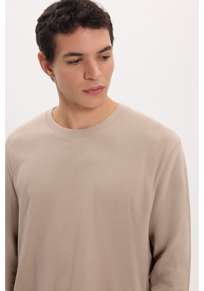 Tudors Unisex Relax Fit Rahat Kesim %100 Pamuk Uzun Kollu Bisiklet Yaka Haki Tişört-51287