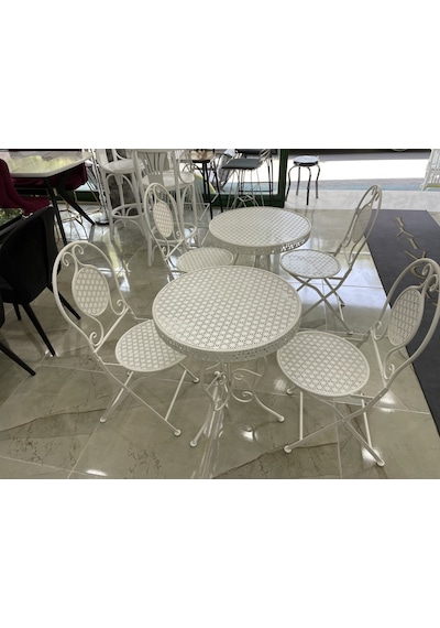 Ferforje Katlanır 1 Masa 4 Sandalye Balkon Takımı Beyaz 60cm Beyaz