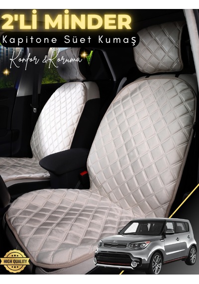 Kia Soul Uyumlu 2'li Süet Oto Koltuk Minderi Universal Hızlı Montaj Su Geçirmez A4 Bej