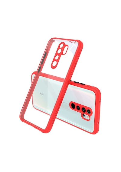 Noktaks - Redmi Note 8 Pro Uyumlu Kılıf Arkası Şeffaf Renkli Kenarlı Kaff Kapak - Kırmızı - T17844
