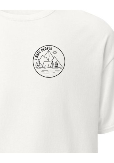 Wildstyle I Hate People Esprili Kamp Çadır Doğa Baskılı Unisex Pamuklu Tişört Beyaz