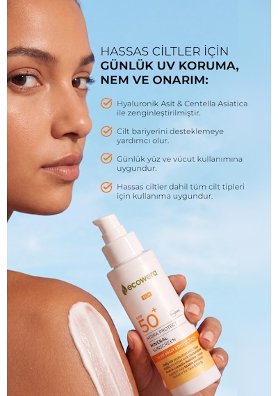 Ecowera Hydra Protect SPF 50+ Nemlendirici ve Onarıcı Mineral Güneş Kremi 150 ML