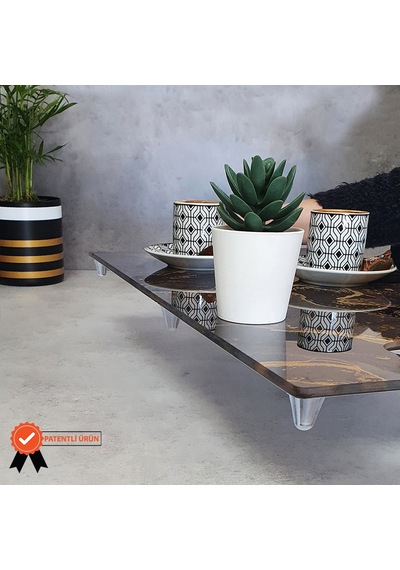 Decorita Cam Tepsi Kahverengi Simli Mermer 29Cm X 52Cm