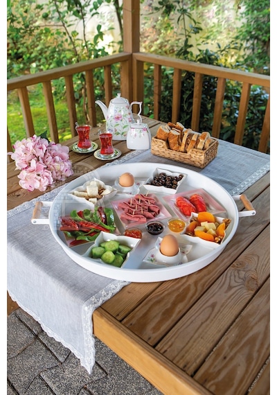 Kitchen Trend Ahşap Kulplu Metal Çay Kahve Sunum Tepsi Seti 3'lü