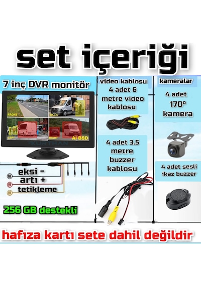 7 İnç Dvr Ekran Ve Araç Yaya Tanımalı Sesli İkazlı 4 Kameralı Set