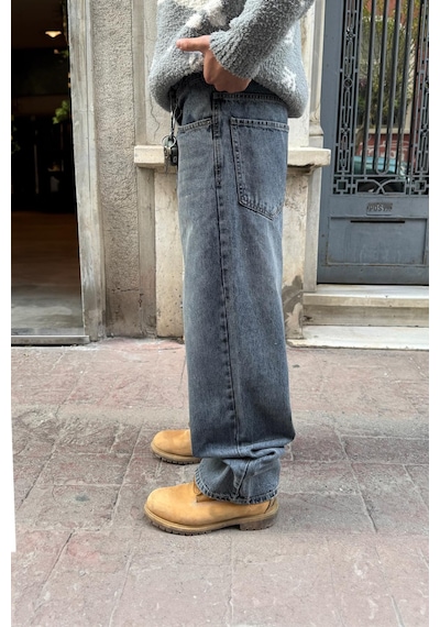 Flaw Çizgili Baggy Jean İndigo İndigo