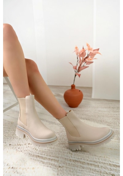 Nesil Shoes Dvm 5004 Bej Çift Lastikli Kadın Bot-bej Bej