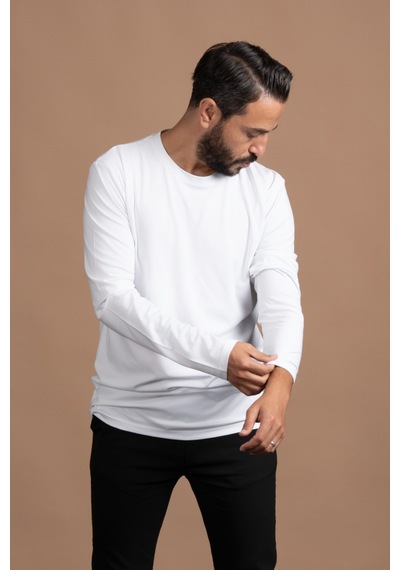 Paul Martin Regular Fit Bisiklet Yaka Rayon Kumaş Full Likralı Uzun Kol Sweatshirt Beyaz