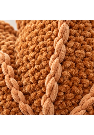 El Yapımı Örgü Çınar Yaprağı Dekoratif Kırlent 35cm Acı Kahverengi