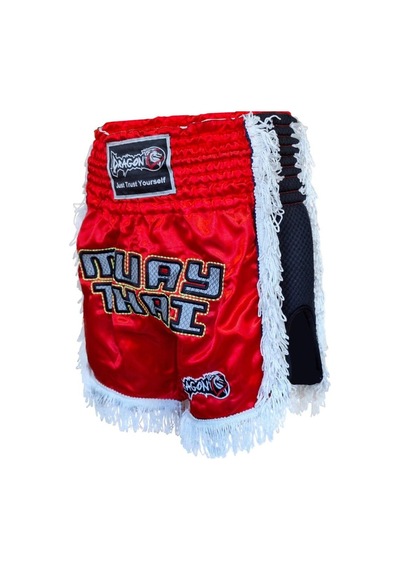 Dragondo Mt3020 Apache Muaythai Şortu Kırmızı Püsküllü Şort Nakışlı Muay Thai Şortu Kırmızı