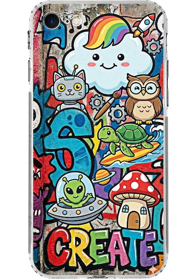 Apple Uyumlu iPhone 7 İle Grafiti Create Art Tasarımlı Şeffaf Silikon Kılıf Şeffaf
