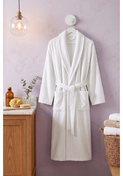 Beyaz Şalyaka %100 Pamuklu Unisex Otel & Spa Bornozu