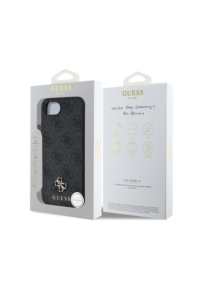 Apple iPhone 16e Uyumlu Kılıf Guess Lisanslı M-safe Şarj Özellikli Small 4g Classic Kapak Siyah