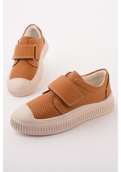 Muggo Rony Cırtlı Delikli Günlük Nefes Alabilen Unisex Çocuk Sneaker Spor Ayakkabı Taba