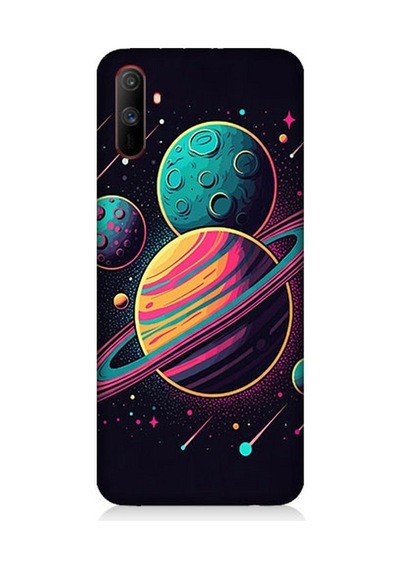 Realme C3 Uyumlu Fantezi Evreninde Renkli Gezegenler Desenli Silikon Kılıf Çok Renkli
