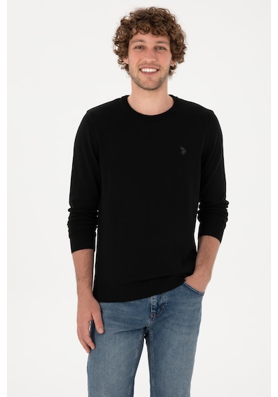 U.S. Polo Assn. Erkek Slim Fit Bisiklet Yaka Siyah Basic Kazak 50313713-VR046