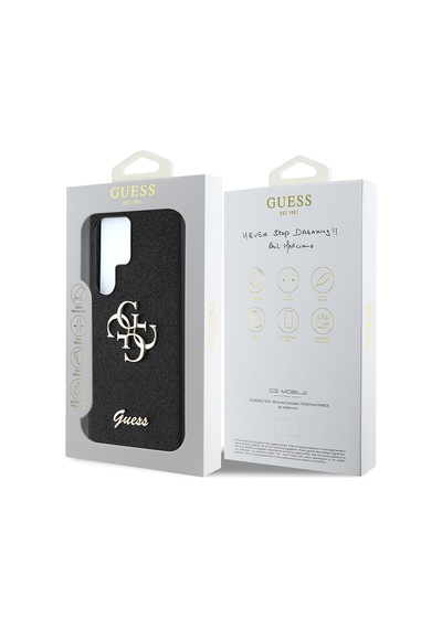 Galaxy Uyumlu S25 Ultra Kılıf Guess Lisanslı 4g Büyük Metal Logolu Glitter Kapak Siyah