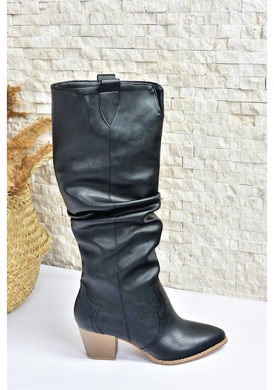 Fox Shoes Siyah Büzgülü Dallas Kadın Çizme J404040109