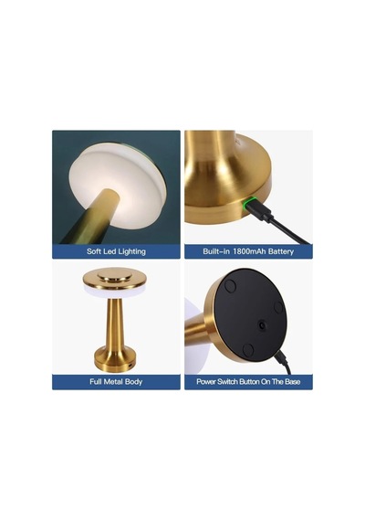 Şarjlı Dokunmatik Led Masa Lambası Metal Taşınabilir Gece Işığı Ev, Kafe, Restoran İçin Metalik