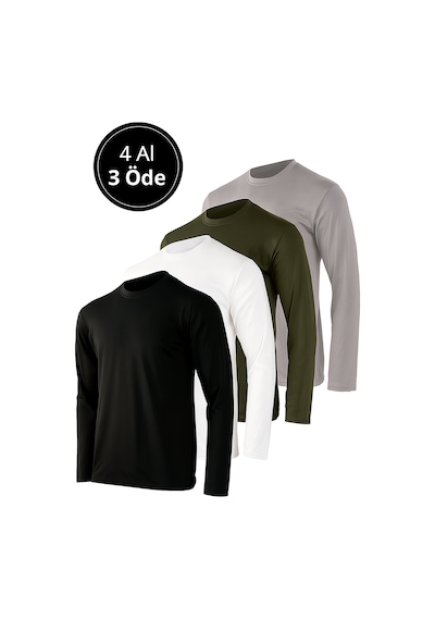 Rich Erkek Siyah-beyaz-grimelanj-haki 4'lü Paket Basic Uzun Kollu Tişört Body T-shirt Siyah