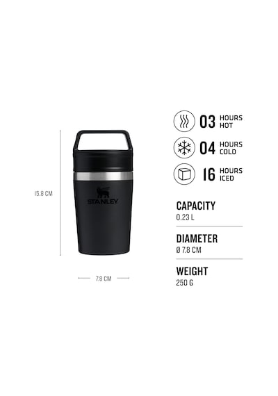 Cafe To-go Travel Mug Termos Bardak, Siyah, 0.23 Litre Çok Renkli