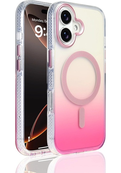 Apple Uyumlu iPad iPhone 17 Kılıf M-safe Şarj Özellikli Transparan Renk Geçişli Zore Toros Kapak Rose Pembe