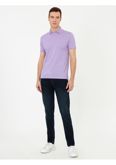 Lila Polo Yaka Slim Fit Basic Merserize T-shirt Pembe