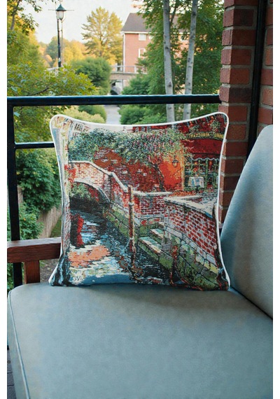 Kırlent Kılıfı Goblen Dokuma Kumaş - 45x45cm Çift Taraflı Biyeli Dekoratif Kırlent Kılıfı - Vs-168 Çok Renkli