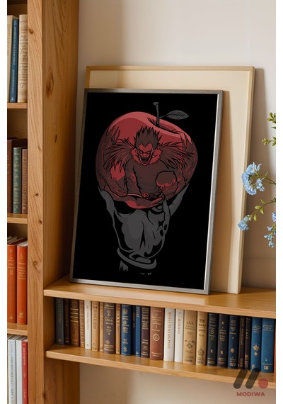 Death Note Elma Anime Poster, Siyah Çerçeveli Duvar Tablosu - Anime Severlere Özel Hediye