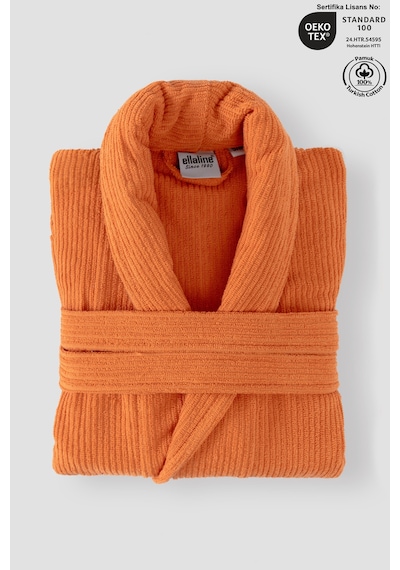 Turuncu Çizgili Bornoz %100 Sertifikalı Pamuk Şal Yaka Unisex Banyo Bornoz / Sabahlık 340 Gr/m2