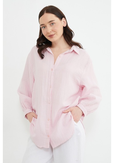 Fullamoda Basic Oversize Gömlek Pembe