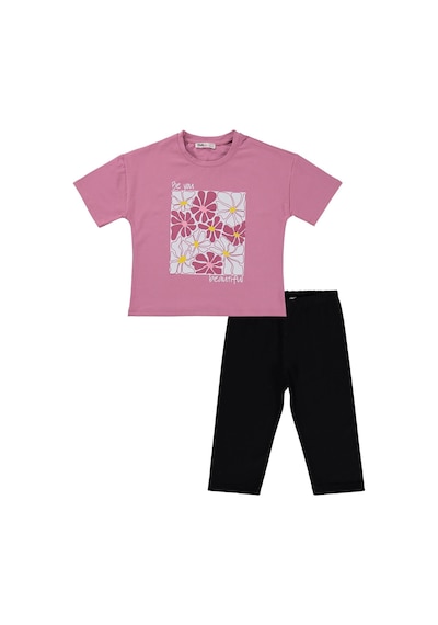Civil Girls Renkli Çiçek Baskılı 6-9 Yaş Takım - Soft Pembe-siyah